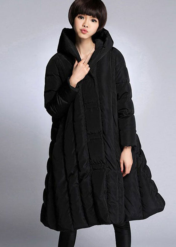 Trendy Black hooded Pockets Winter Duck Down coat