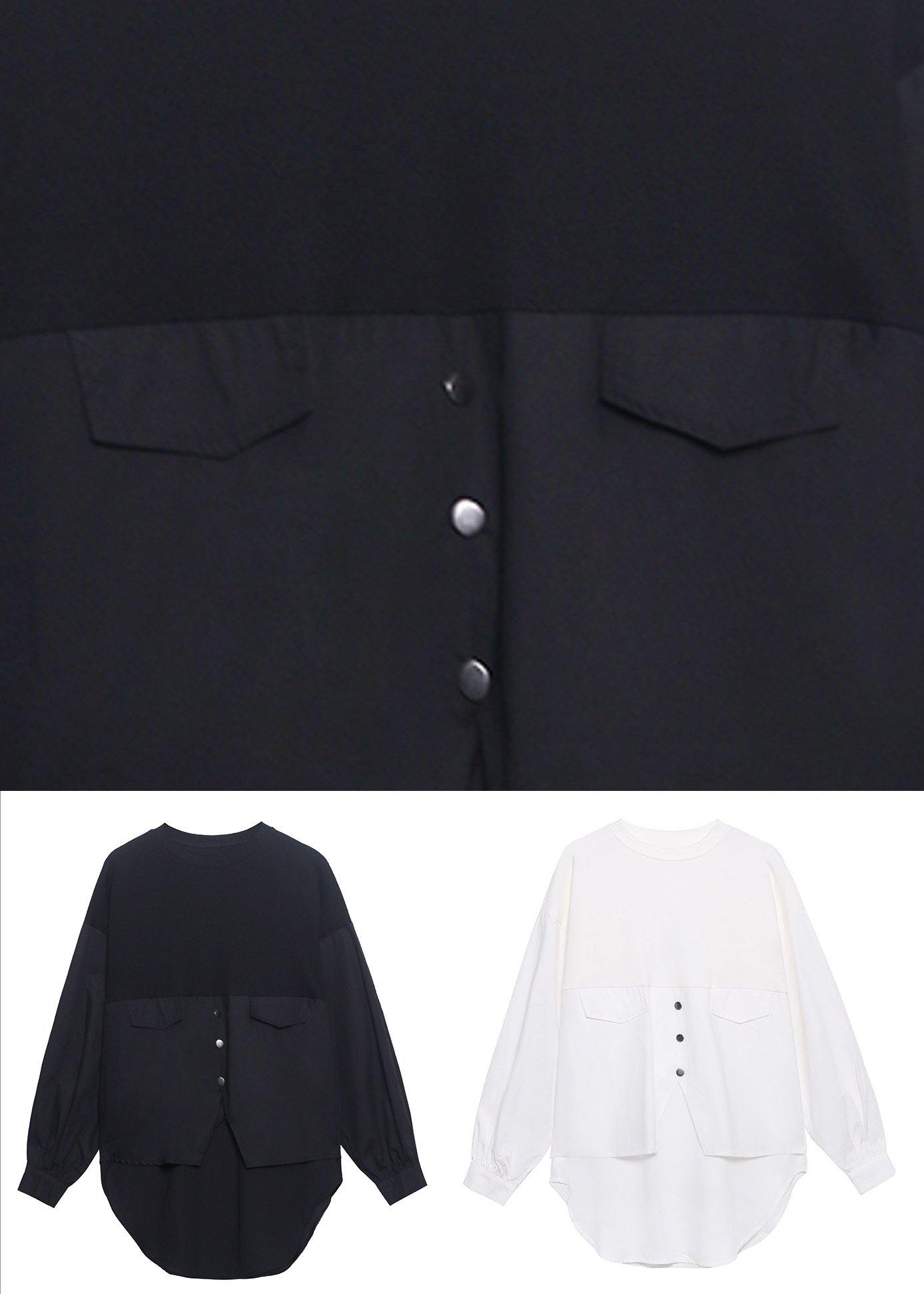 Unique Black Button Cotton Long Sleeve Spring Blouses