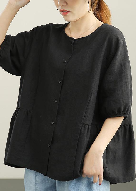 Unique Black Cinched Linen Summer Shirts