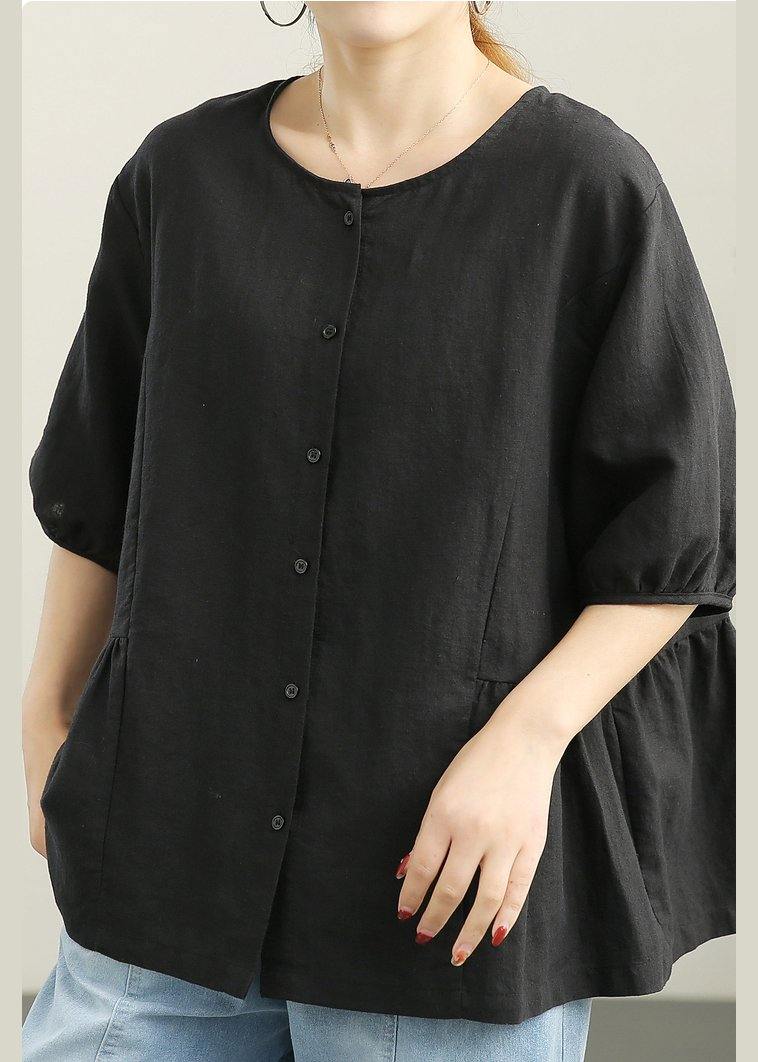 Unique Black Cinched Linen Summer Shirts