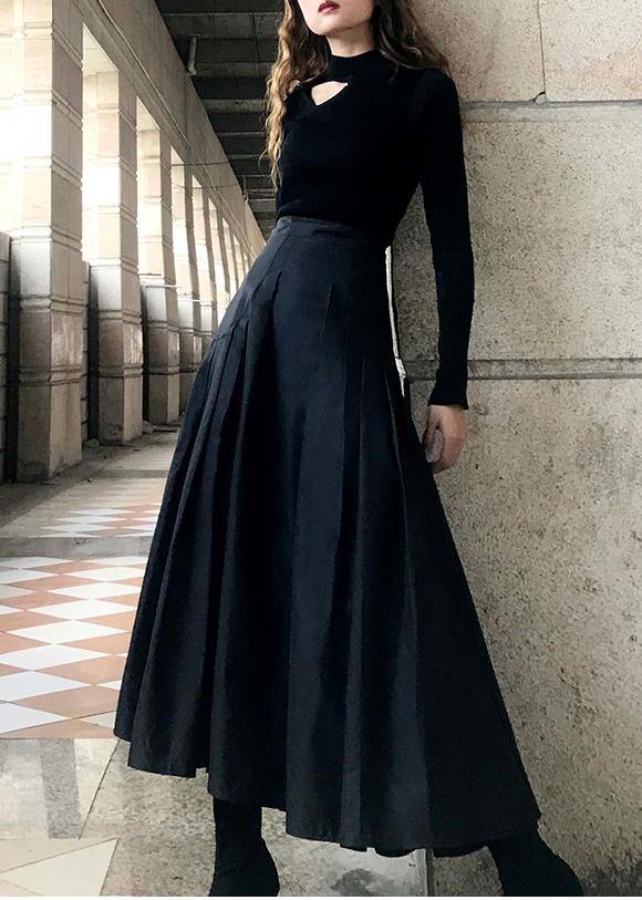 Unique Black Cinched Pockets A Line Summer Skirt