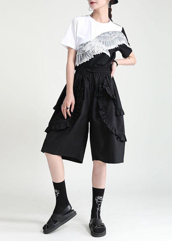 Unique Black High Waist Ruffled Summer Tie Waist Hot Pants