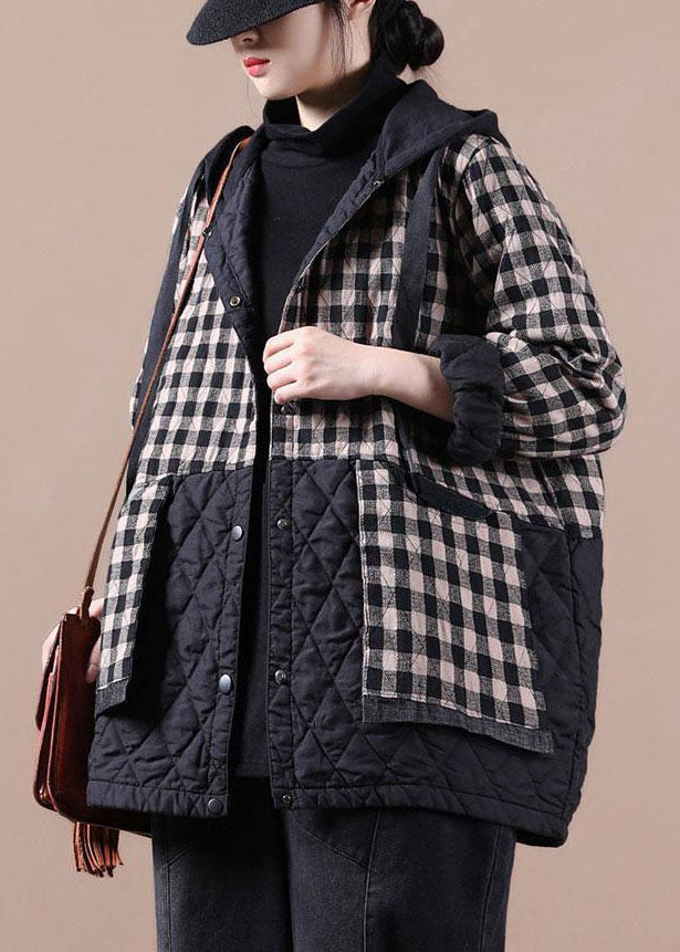 Red Plaid Patchwork Women Winter Parkas