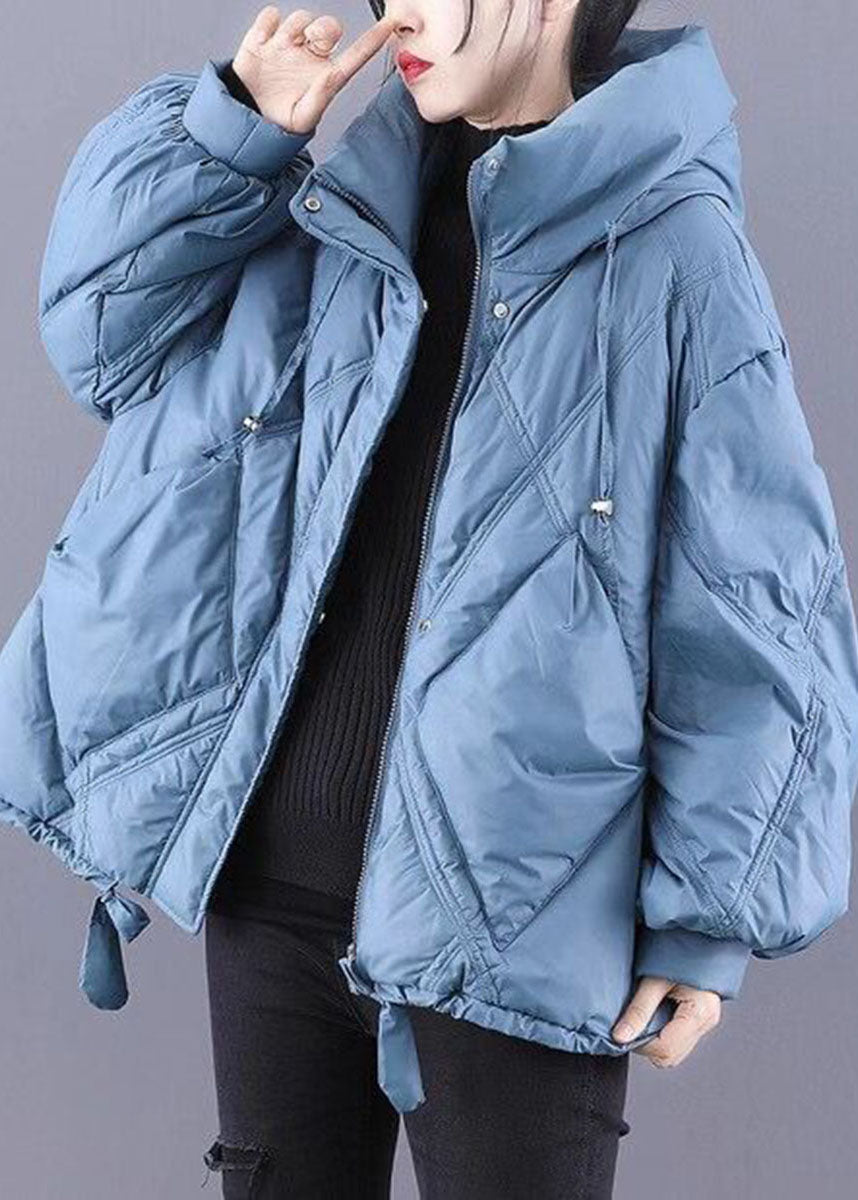 Unique Blue hooded Cloak Warm Winter Duck Down Puffers Coat