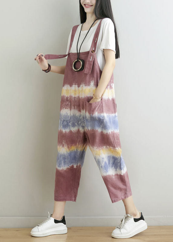 Unique Brick Red Oversized Tie Dye Cotton Jumpsuits Spring