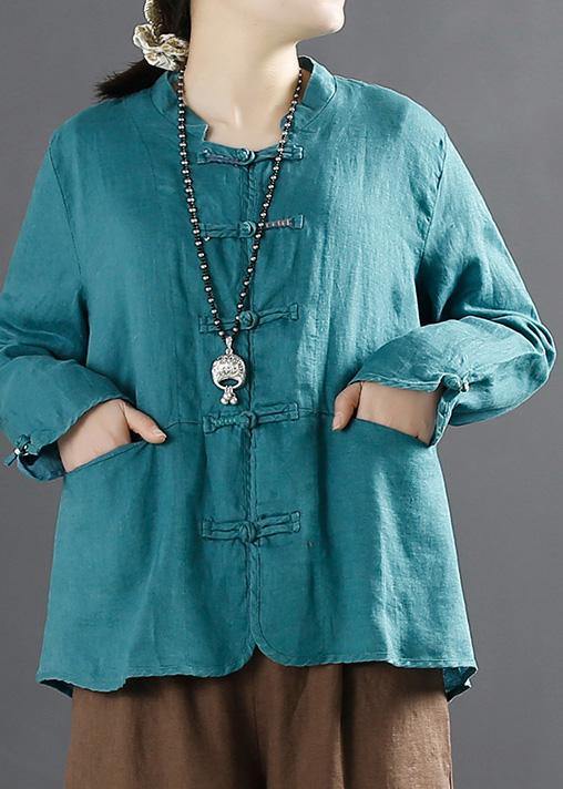 Unique Chinese Button Tops Women Sleeve Blue Blouse