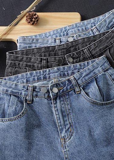 Unique Denim Dark Blue High Waist Spring Elastic Waist Pattern Wild Pants