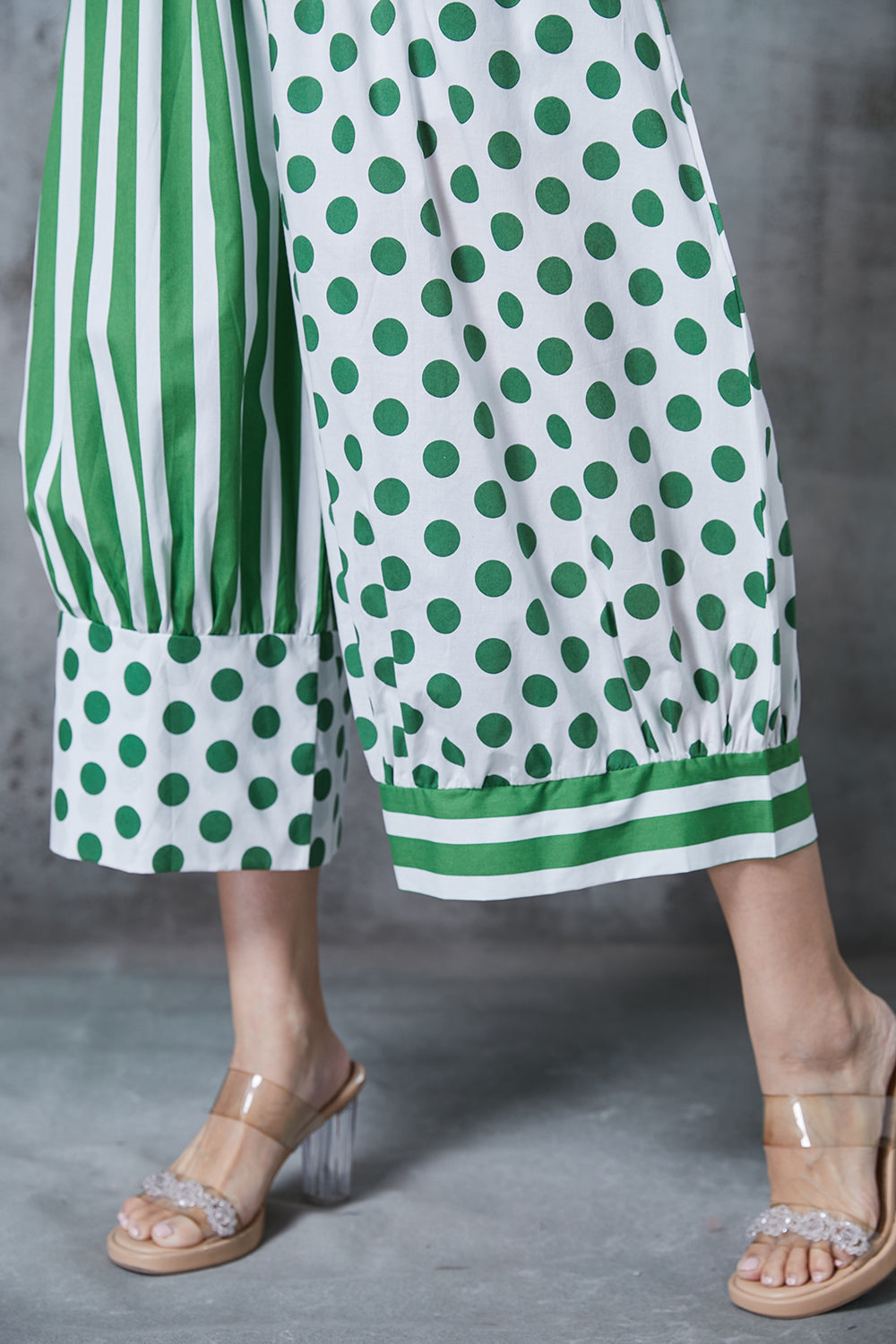 Unique Green Asymmetrical Patchwork Cotton Crop Pants Summer