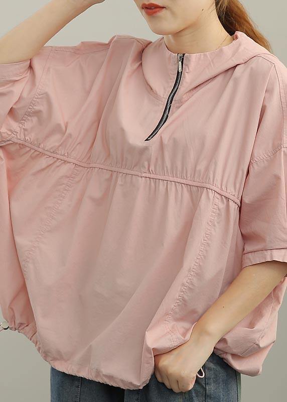 Unique Pink Cinched Half Sleeve Cotton Summer Shirt Top