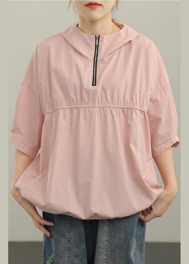 Unique Pink Cinched Half Sleeve Cotton Summer Shirt Top