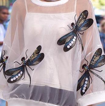 Unique Style Woman Summer Black White Sheer Mesh Tee Top