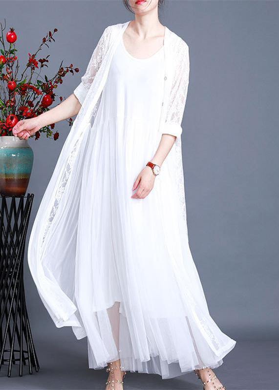 Unique White Summer Button Lace Long Cardigans