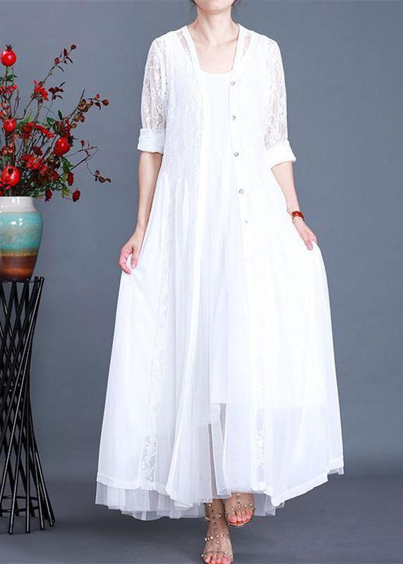 Unique White Summer Button Lace Long Cardigans