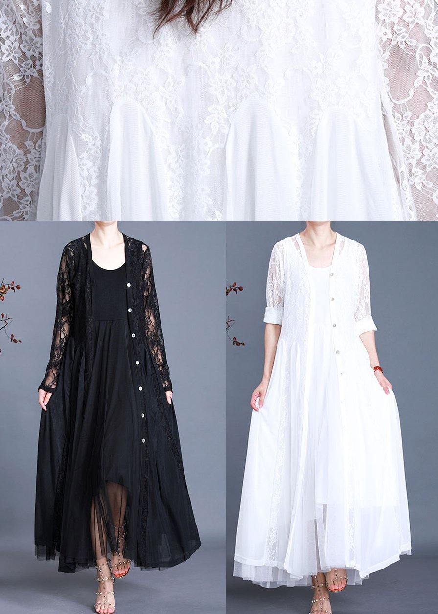 Unique White Summer Button Lace Long Cardigans