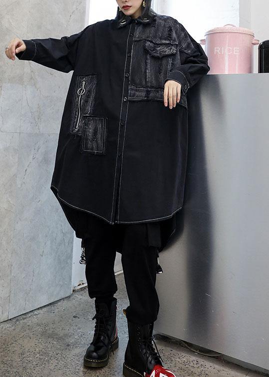 Unique asymmetric hem Fine outfit black Art women coats fall