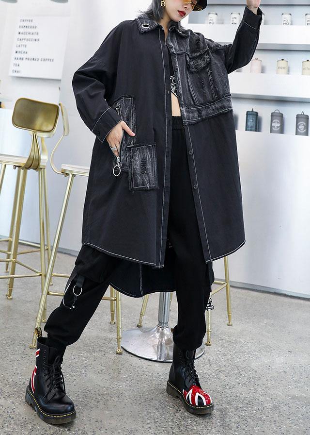 Unique asymmetric hem Fine outfit black Art women coats fall