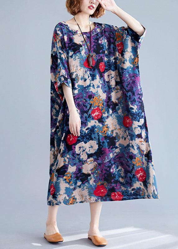 Unique floral cotton dresses o neck baggy Maxi Dresses