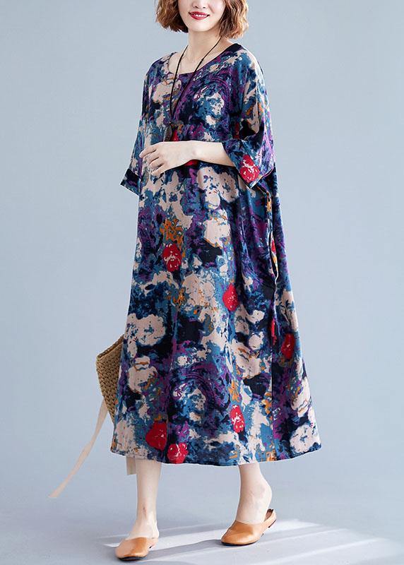 Unique floral cotton dresses o neck baggy Maxi Dresses