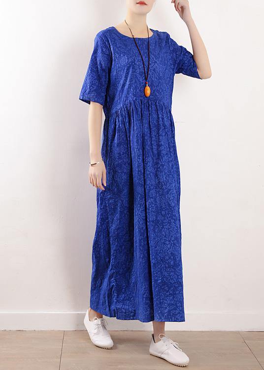 Unique half sleeve linen clothes For Women Sewing summer Dresses blue