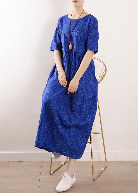 Unique half sleeve linen clothes For Women Sewing summer Dresses blue