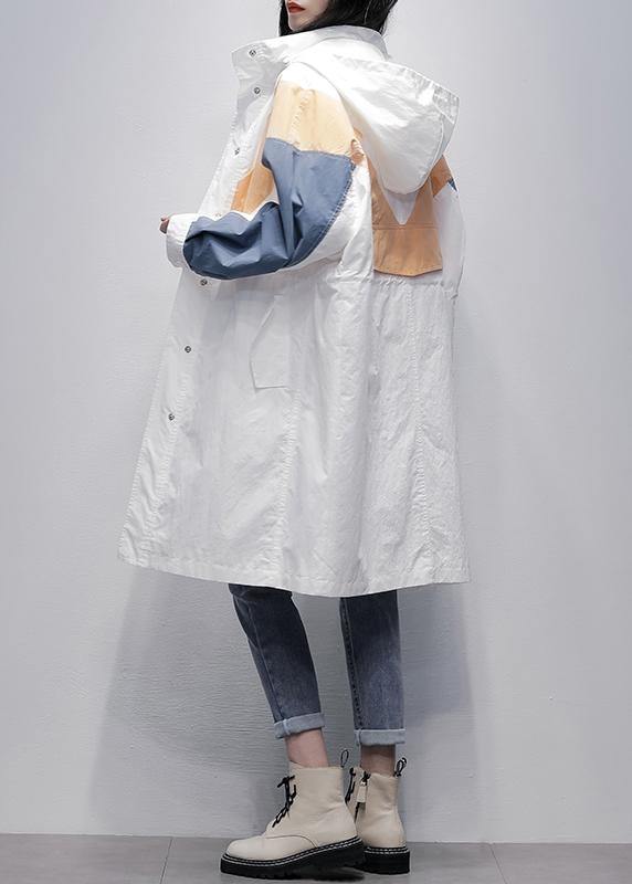 Unique hooded zippered Fine patchwork tunics for women white Dresses coat