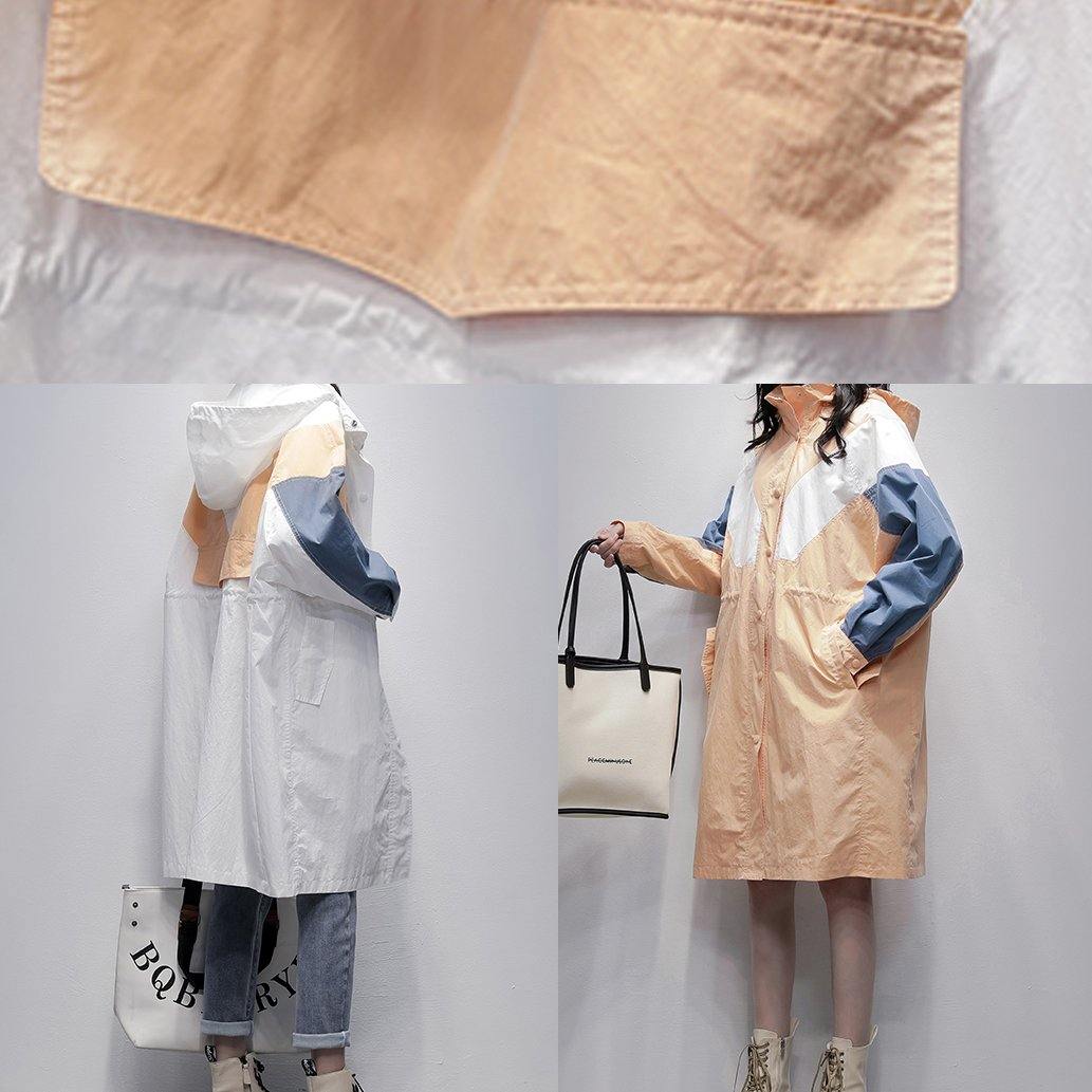 Unique hooded zippered Fine patchwork tunics for women white Dresses coat