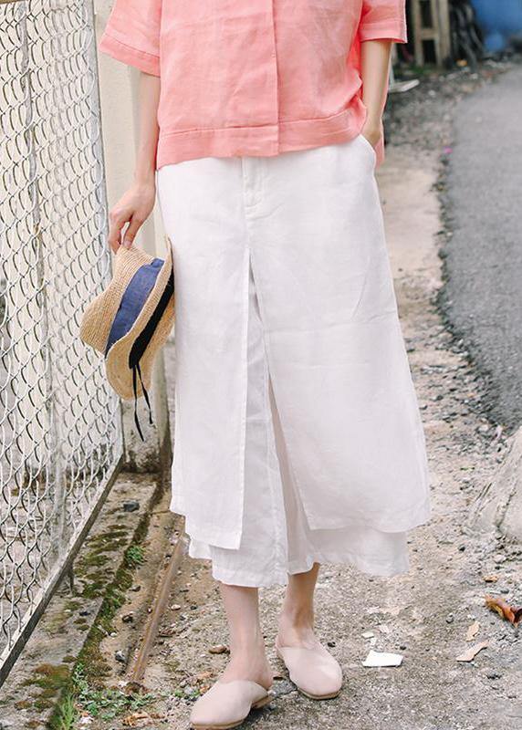 Unique linen pants women Casual Double Layer Plus Size White Wide Leg Pants