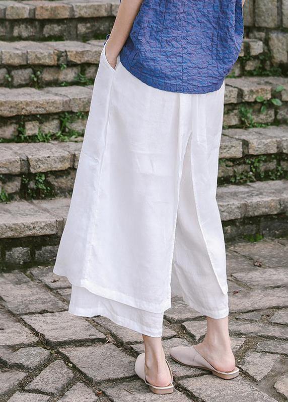 Unique linen pants women Casual Double Layer Plus Size White Wide Leg Pants