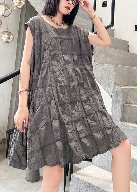 Unique o neck Cinched Cotton summer clothes Work Outfits gray Dresses