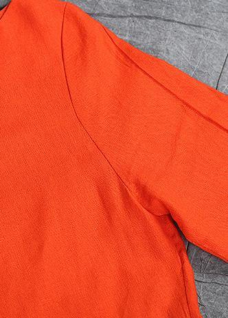 Unique orange linen tops women cotton o neck mid long tops