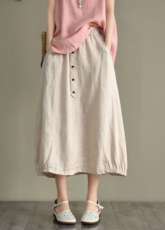 Vintage Beige Button A Line Summer Loose Skirts Linen