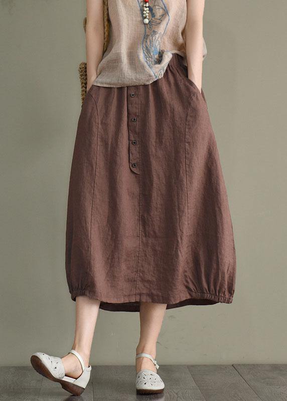 Vintage Beige Button A Line Summer Loose Skirts Linen