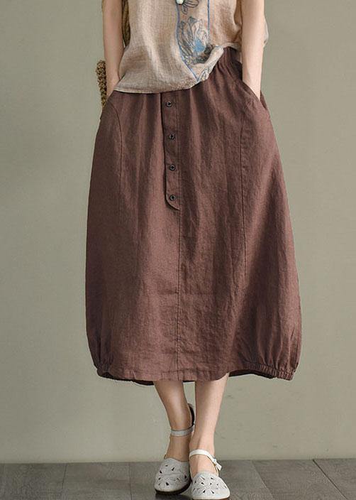 Vintage Beige Button A Line Summer Loose Skirts Linen