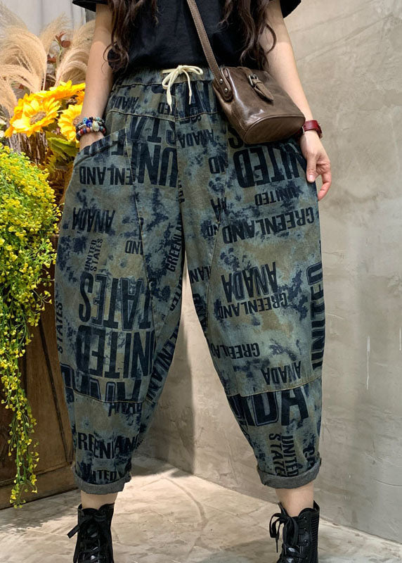 Vintage Blue Cinched Graphic denim Pants Spring