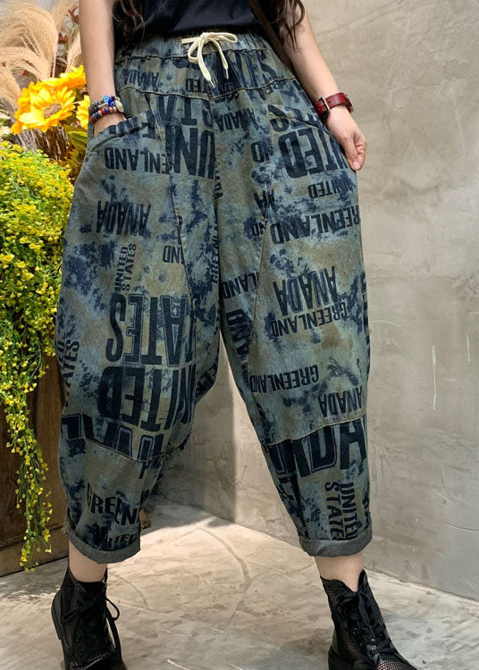 Vintage Blue Cinched Graphic denim Pants Spring