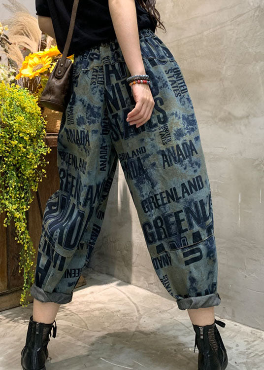 Vintage Blue Cinched Graphic denim Pants Spring