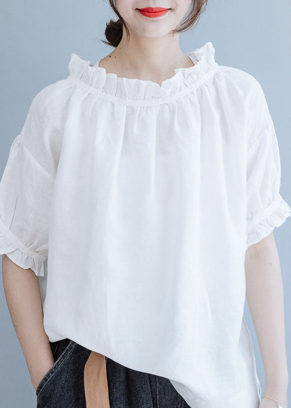 Vintage Mulberry Puff Sleeve Ruffled Linen Top