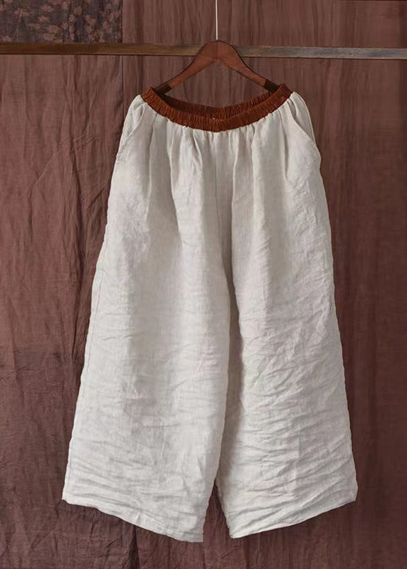 Vintage Orange Pockets Elastic Waist Linen Pants Summer