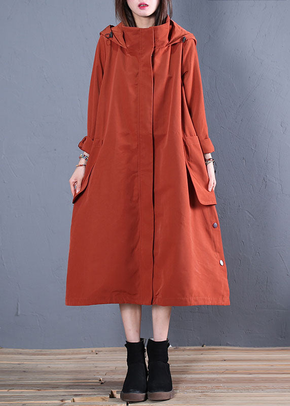 Vintage Rust Hooded Pockets thick Cotton trench coats Spring