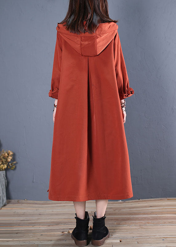 Vintage Rust Hooded Pockets thick Cotton trench coats Spring