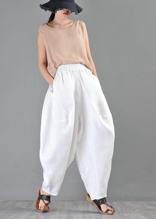 Vintage White Loose Cotton Linen Radish trousers Summer Pants