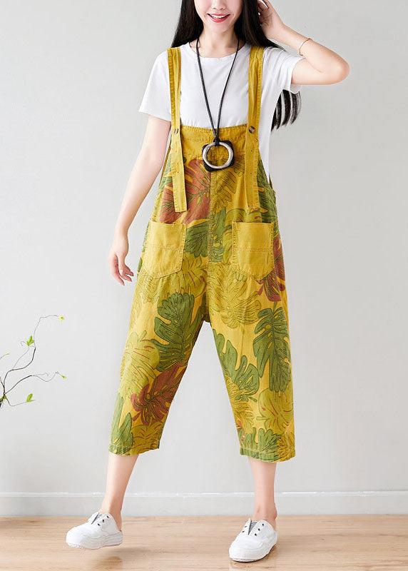 Vintage Yellow pockets print Jumpsuit Summer