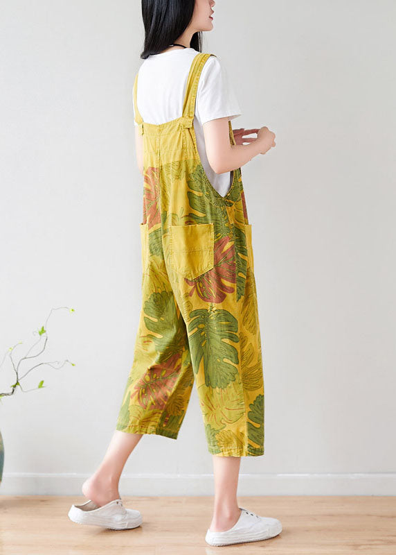 Vintage Yellow pockets print Jumpsuit Summer