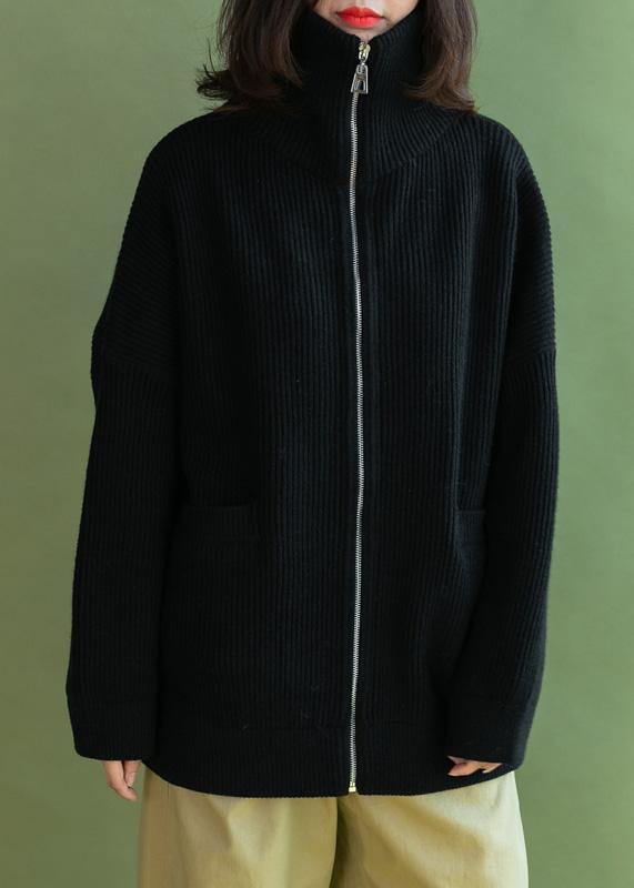 Vintage black Loose fitting winter zippered knit outwear