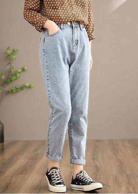 Vivid Spring Casual Pants Women's Denim Light Blue Work Outfits Elastic Waist High Waist