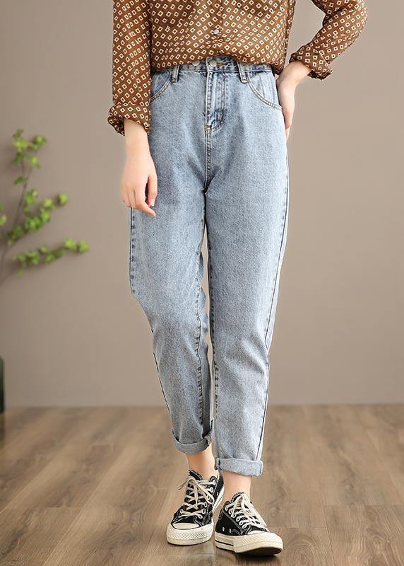 Vivid Spring Casual Pants Women's Denim Light Blue Work Outfits Elastic Waist High Waist