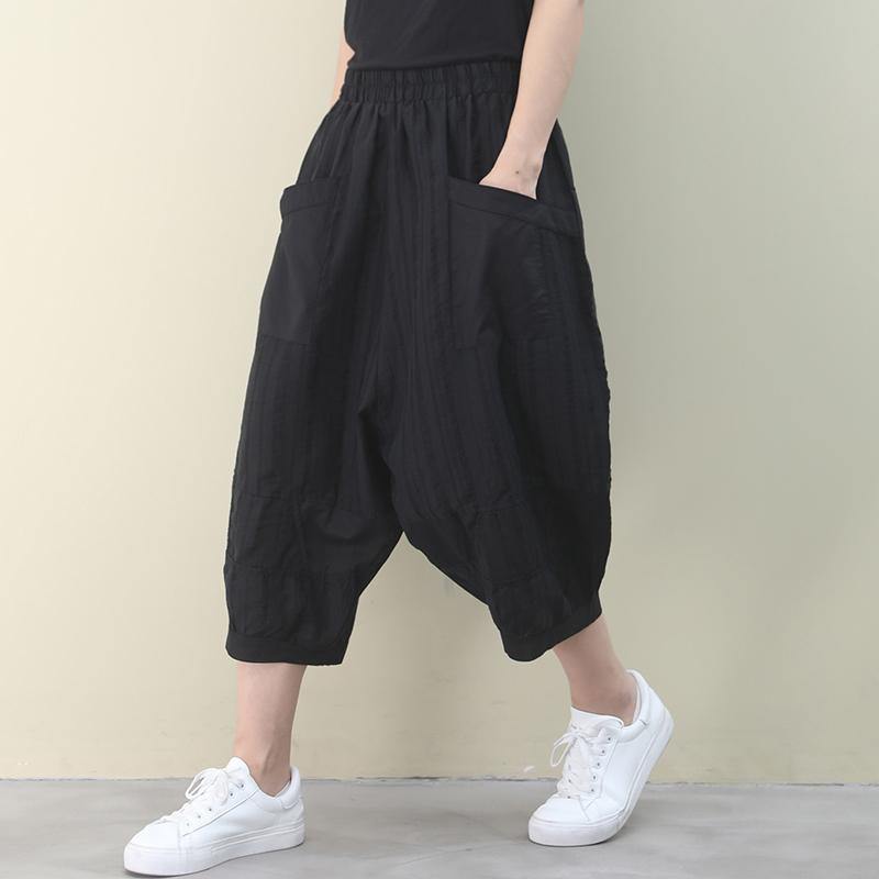 Vivid black pants vintage summer elastic waist Fashion women pants