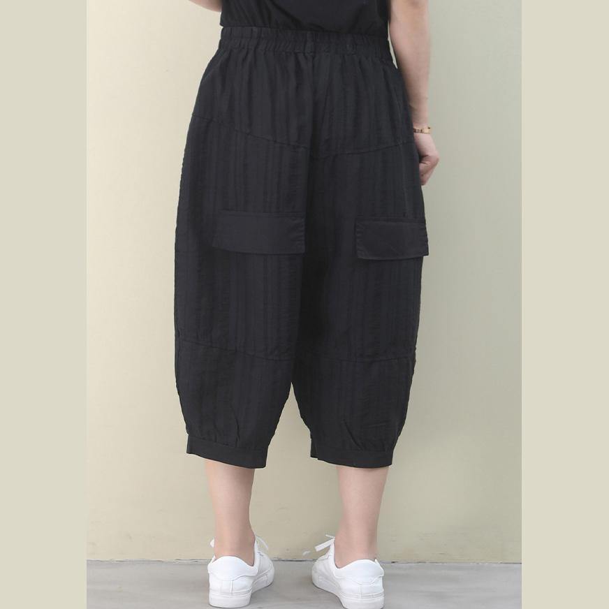 Vivid black pants vintage summer elastic waist Fashion women pants