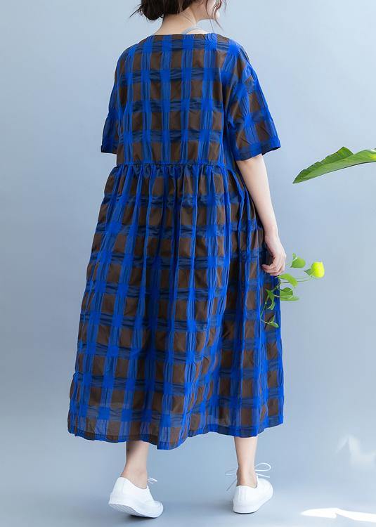 Vivid o neck summer quilting clothes Wardrobes blue plaid loose Dresses