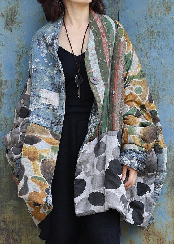 Warm Loose fitting Jackets & Coats patchwork outwear prints v neck winter outwear